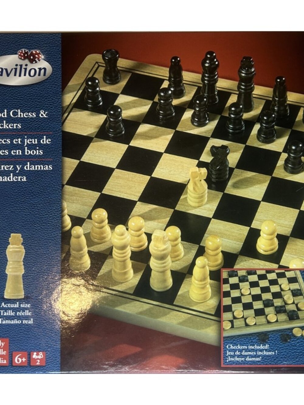 Pavilion Wood Chess & Checkers Family Board Game Ages 6+